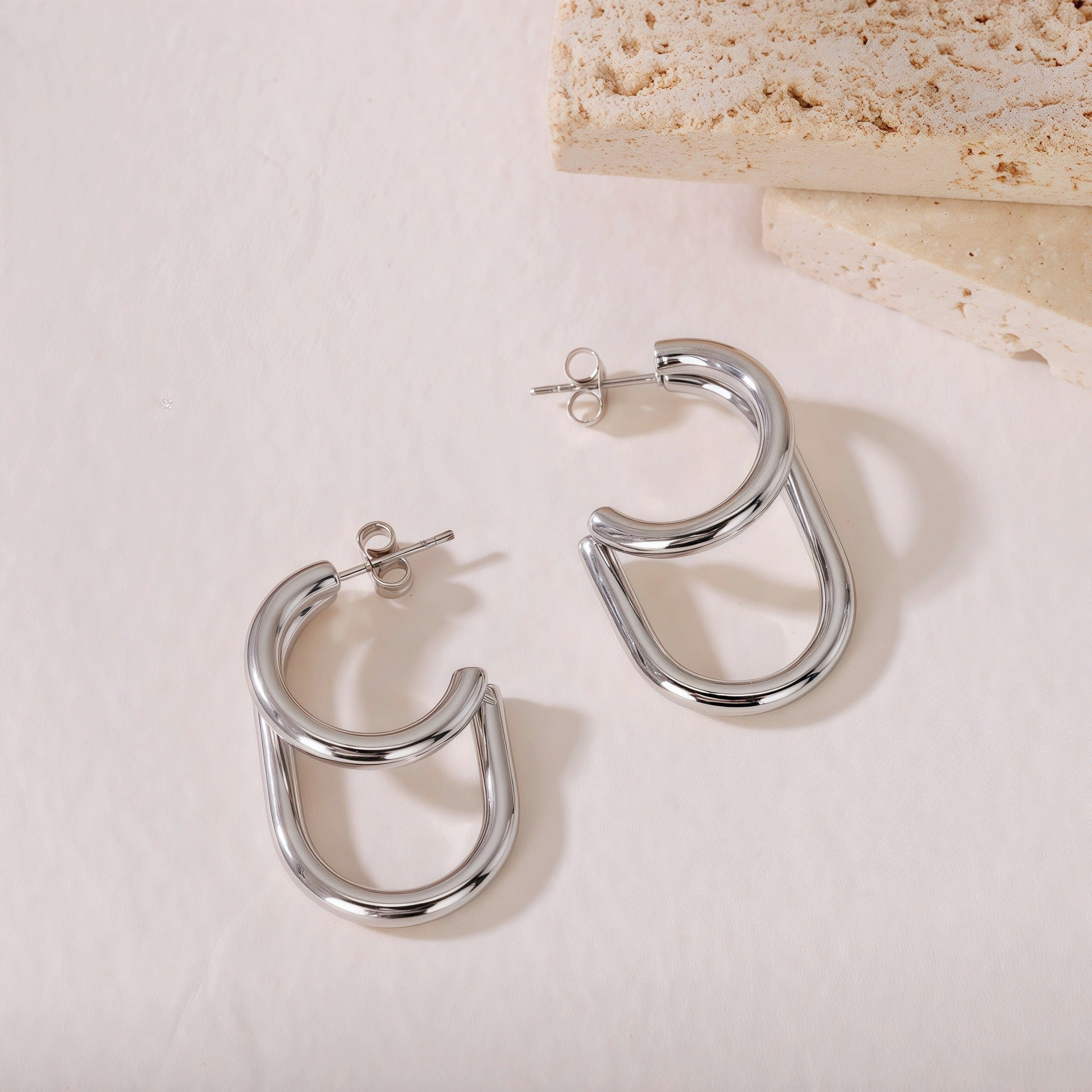 Wholesale Geometric Patchwork Titanium Steel Stud Earrings