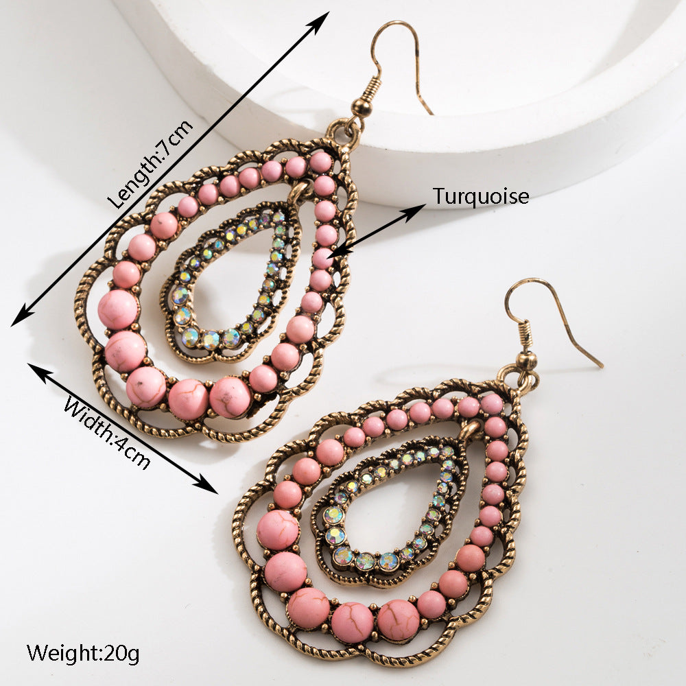 Wholesale Alloy Turquoise Geometric Drop Earrings Bohemian Style Fashion Accessory