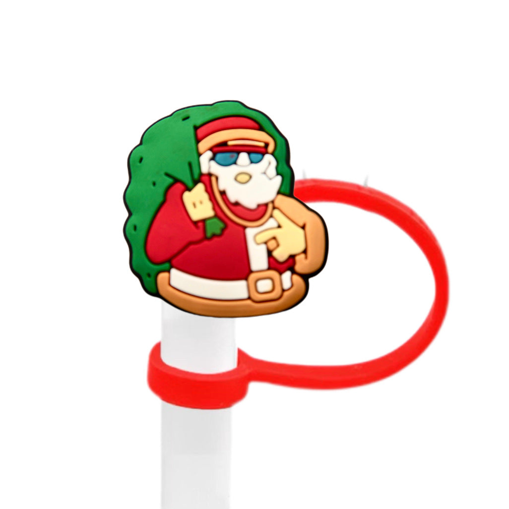 Wholesale 10pcs Christmas themed cartoons 8/ 10mm Straw Cover Straw Tube Cap
