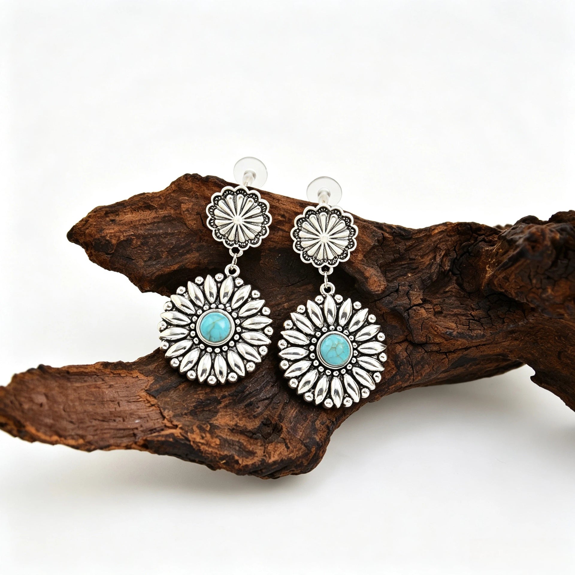 Wholesale Zinc Alloy Turquoise Boho Earrings Geometric Design Fashion Accessory For Women Trendy Gift