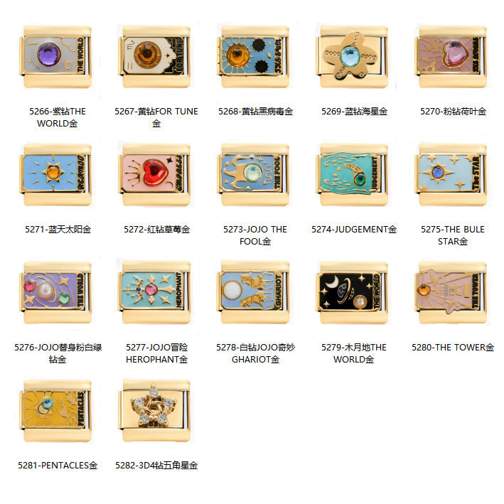 Wholesale Fashionable Tarot Card Personalized Crown Angel Planet DIY Stainless Steel 9MM Elastic Jewelry Colorful Charm Bracelet for Women