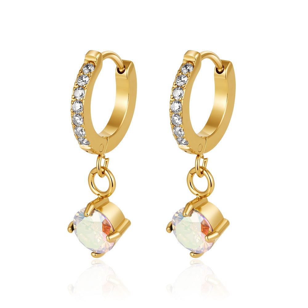 Wholesale Modern Round Zircon Pendant Earrings Stainless Steel Jewelry Accessory