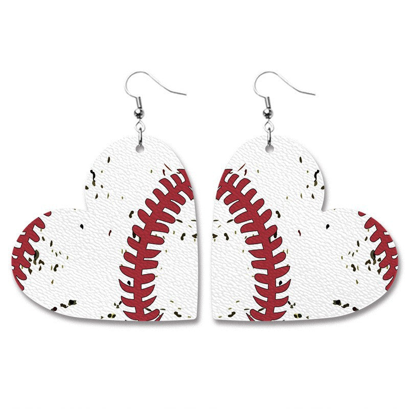 Wholesale 2 Pairs/pack Heart Shaped Sports Baseball Softball Football Leather Earrings ACC-ES-HY090