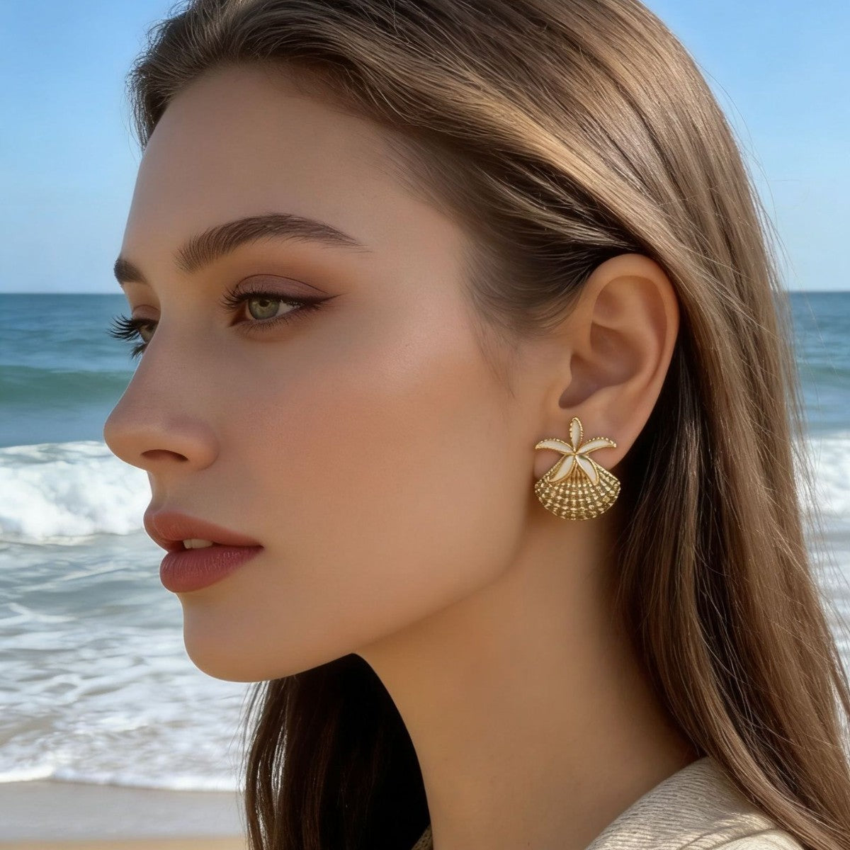 Wholesale Exquisite Stainless Steel Starfish and Seashell Stud Earrings
