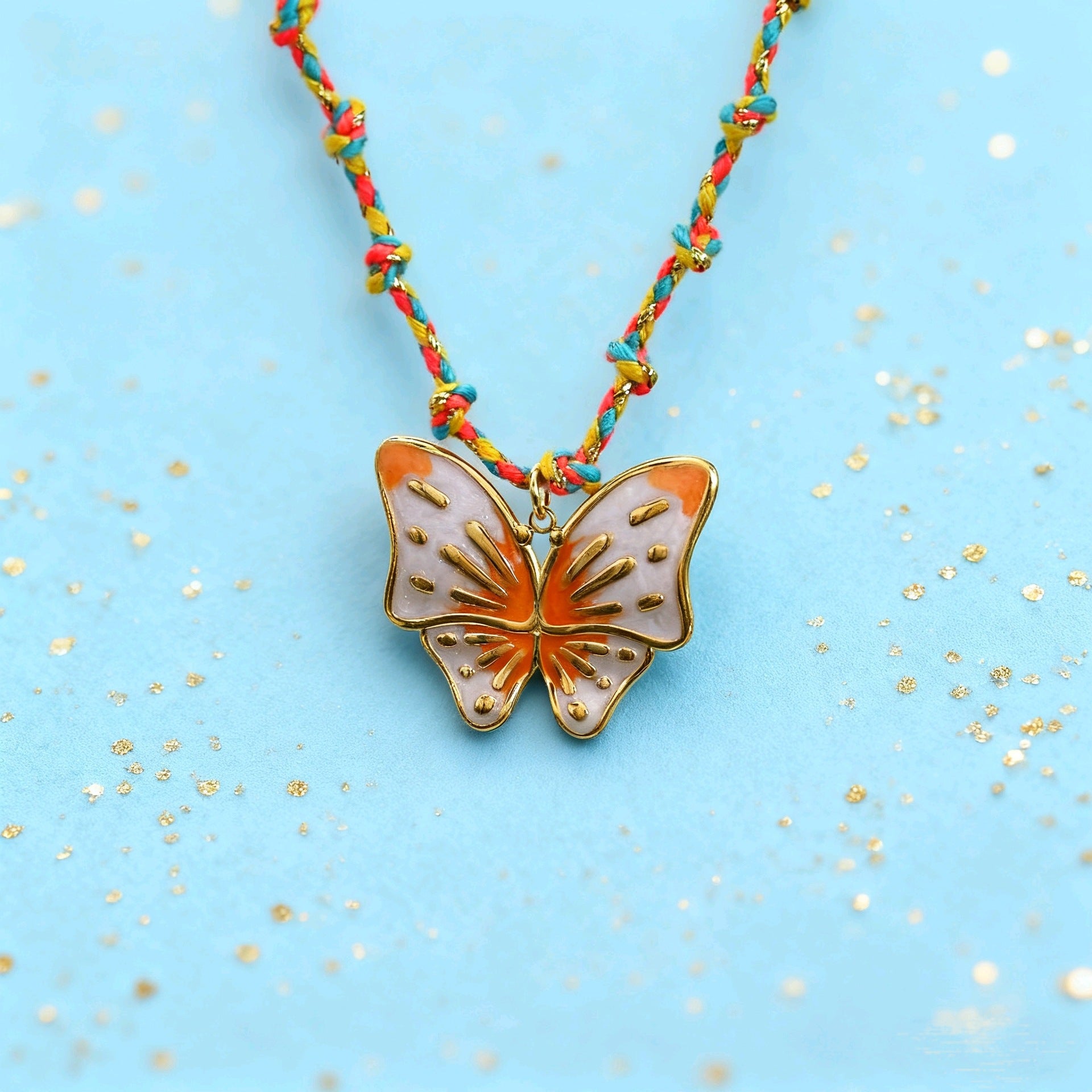 Wholesale Stainless Steel Gradient-Colored Butterfly Woven Rope Chain