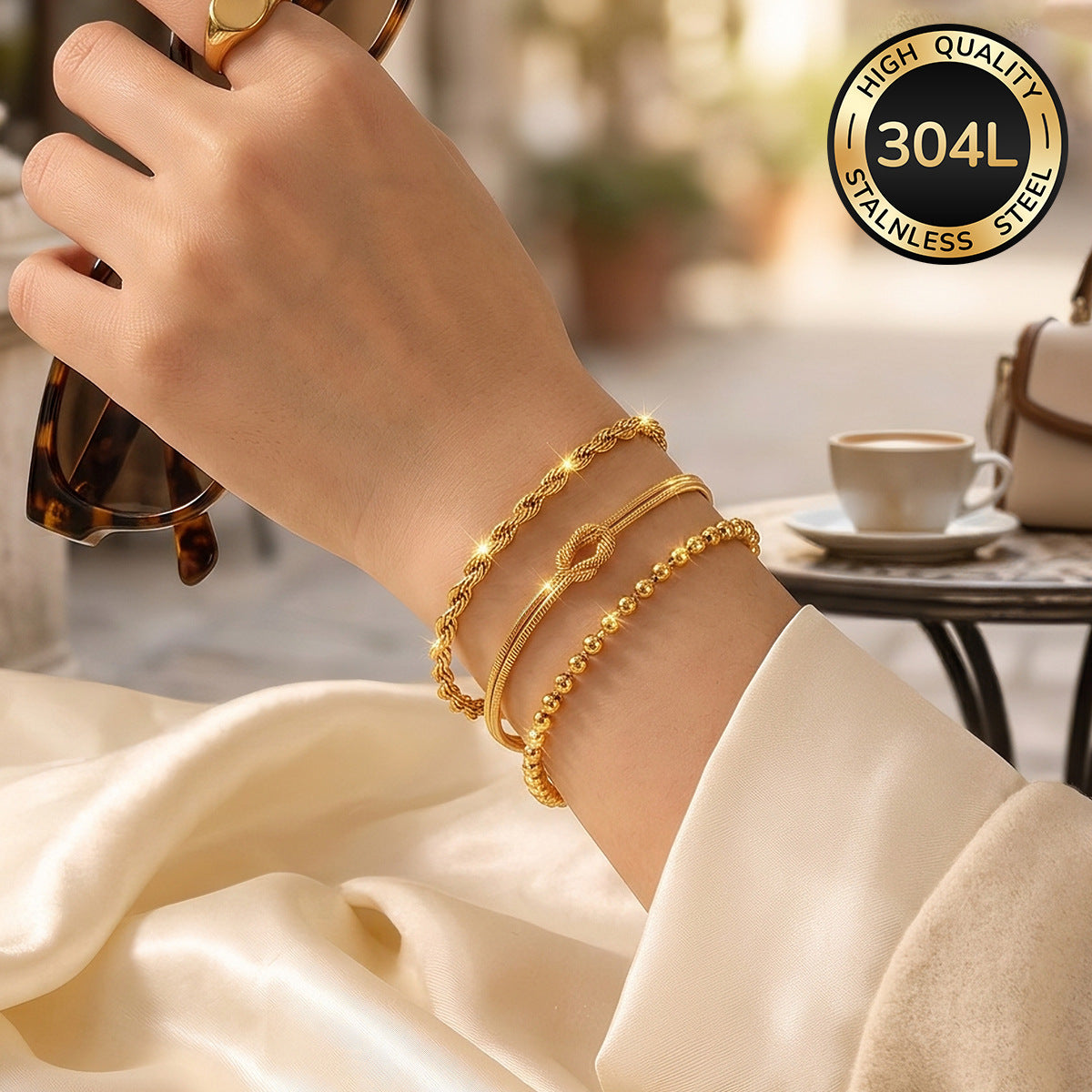 Wholesale Fashion 18K Gold Plated Stainless Steel Bracelet Set For Women Modern Layered Chain Bracelets Chic Jewelry Accessory Gift