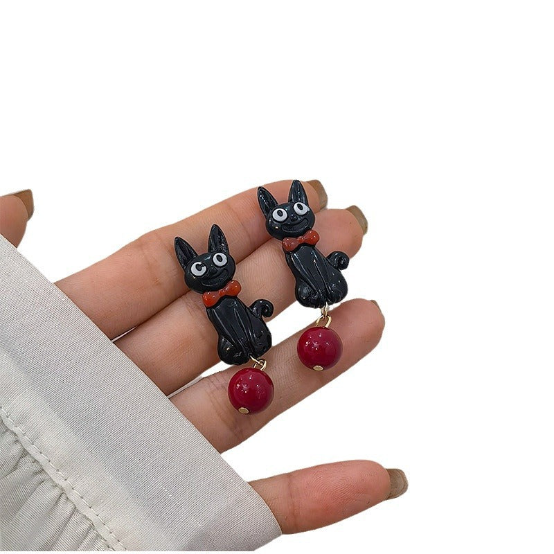 Wholesale cute cartoon black cat resin earrings