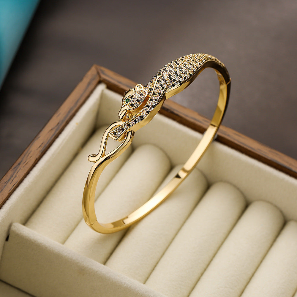 Wholesale Copper Plated 18K Gold Zircon Leopard Bracelet