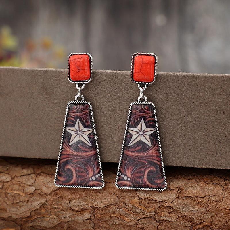 Wholesale  retro trapezoidal drop glue star sticker turquoise alloy earrings