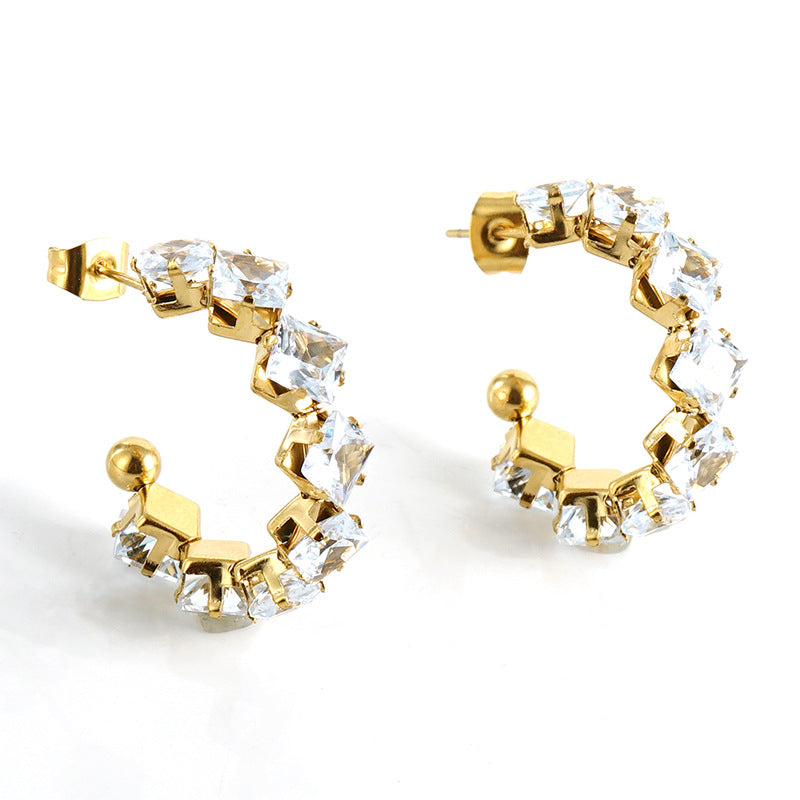 Wholesale Stainless Steel Diamond Earrings 18K Gold Titanium Steel Zircon Earrings ACC-ES-ZhongXin004