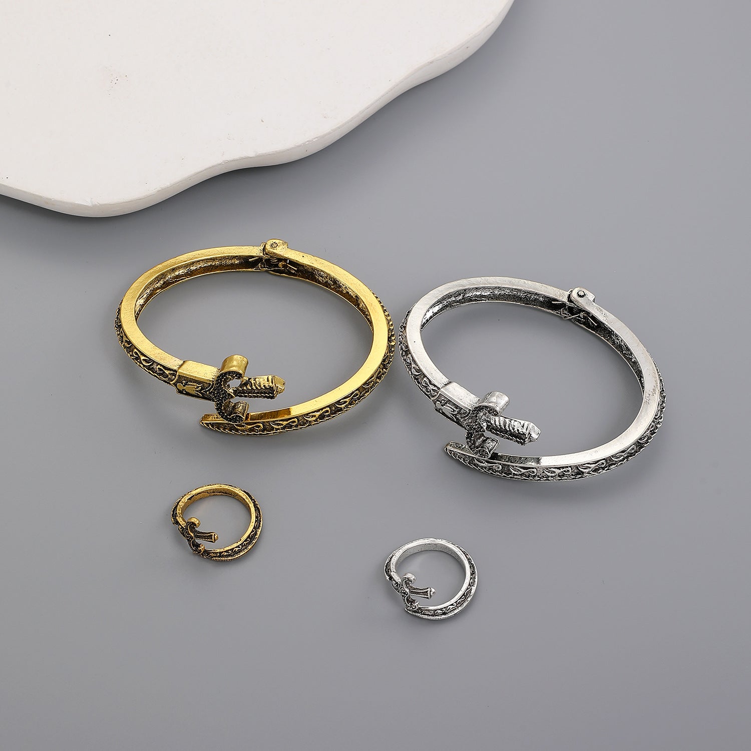 Wholesale Gothic Punk Men S Snake Sword Engraved Cuff Bracelet Ancient Gold Zinc Alloy Jewelry Gift