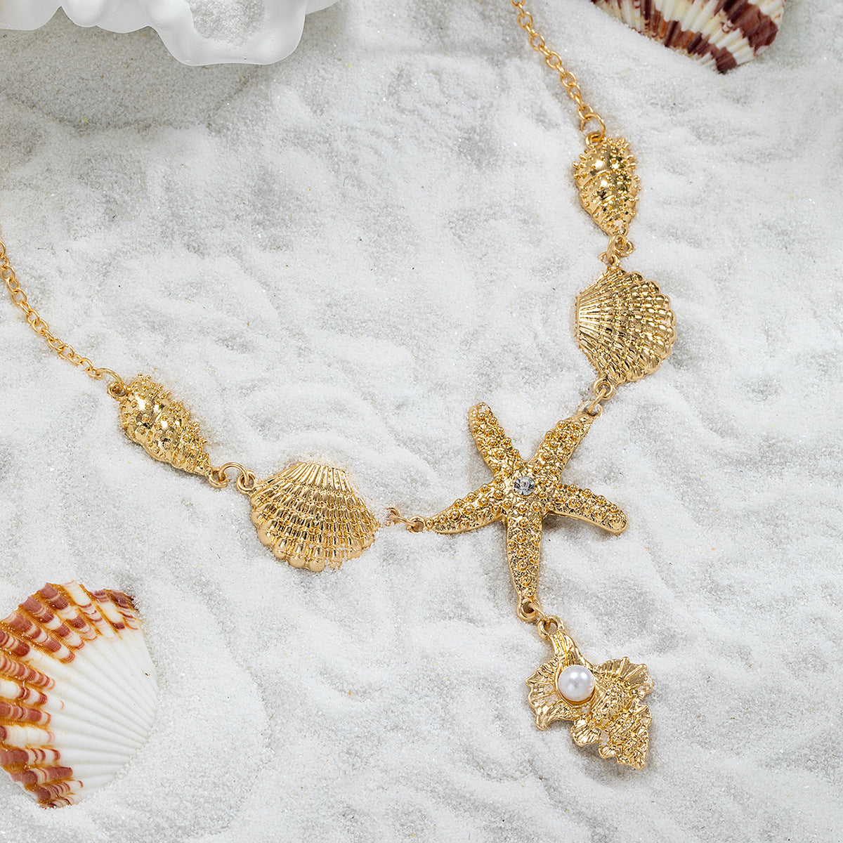 Wholesale Ocean style alloy conch pendant alloy shell starfish adjustable necklace