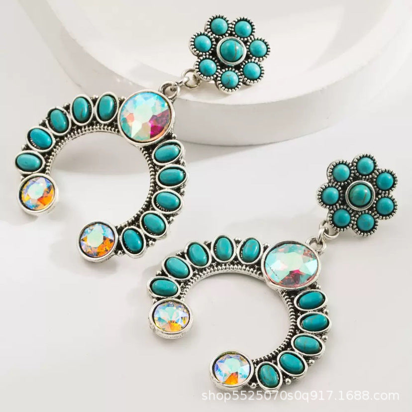 Wholesale Bohemian Pine Stone Flower Drop Earrings Chic Jewelry Accessory for Party Gift