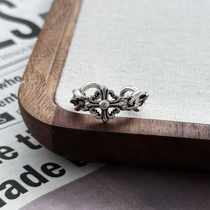 Wholesale Vintage Distressed Cross Ring Copper Zircon Stackable Fashion Accessory