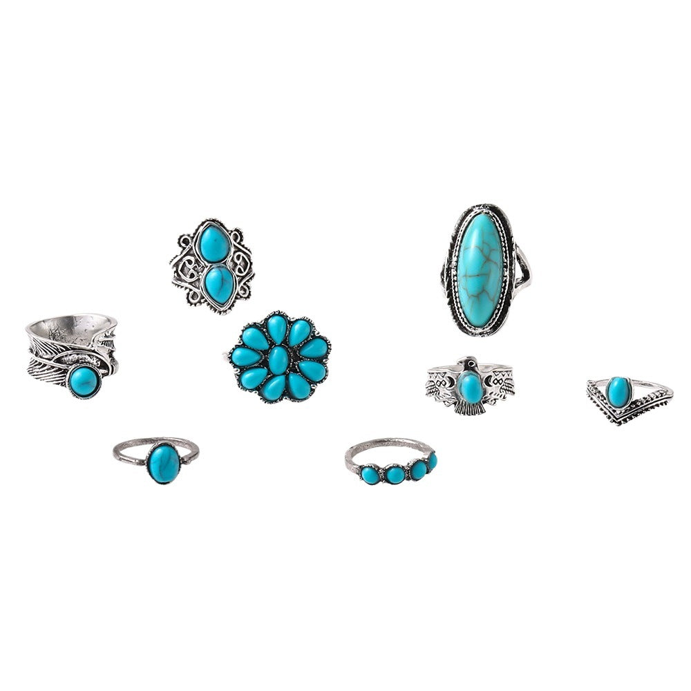 Wholesale  Retro-Style Owl Feather Leaf Turquoise Set