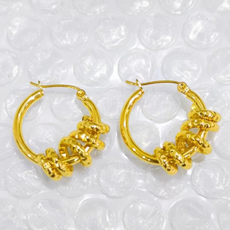 Wholesale Titanium Steel earrings 18K gold spiral round earrings trendy jewelry