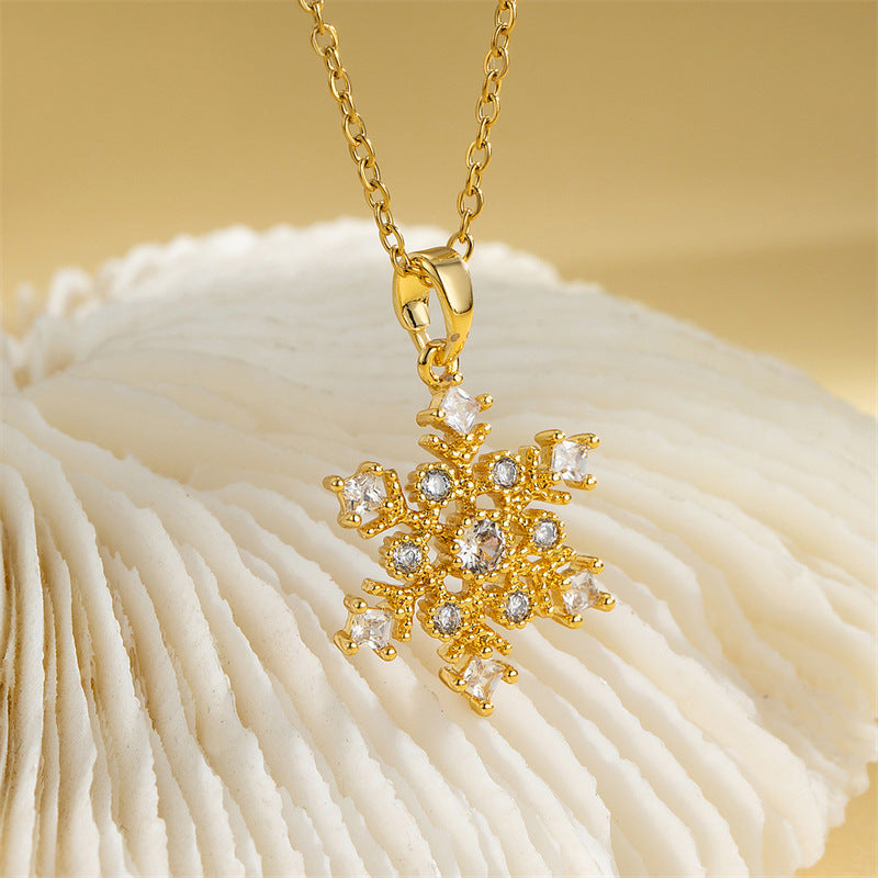 Wholesale Christmas Zircon Flower Necklace Snowflake Stainless Steel Necklaces ACC-NE-Jisen003