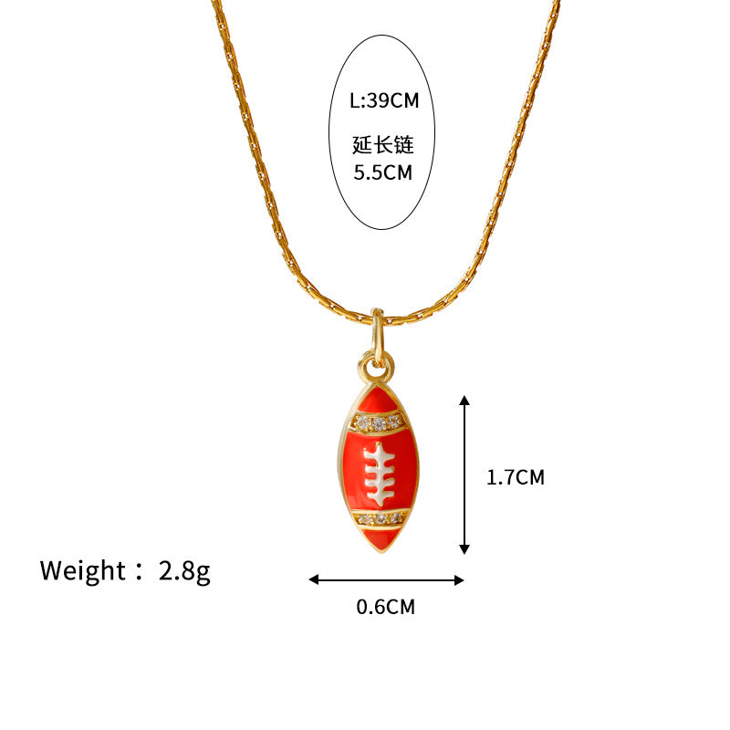Wholesale Stainless steel Rugby Style Pendant Personality Oil Dropping Zircon Jewelry Gold Necklace