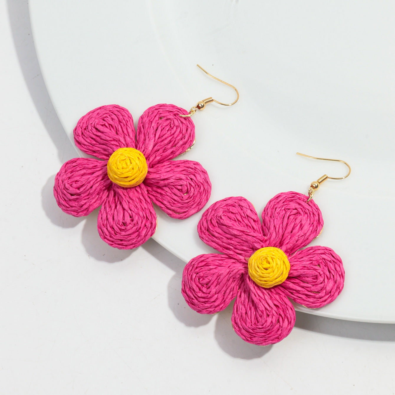 Wholesale Bohemian Handmade Raffia Flower Earrings Summer Seaside Vacation Fashion Accessory