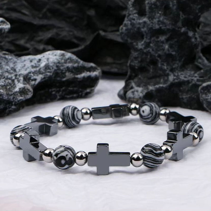 Wholesale Obsidian Cross Bracelet L Black Eight Billiards Bracelet