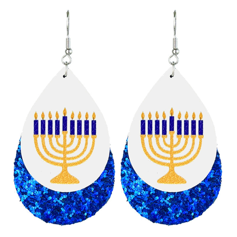 Wholesale 2 Pairs/pack Hanukkah Double Layer Leather Candlestick Earrings ACC-ES-HY196