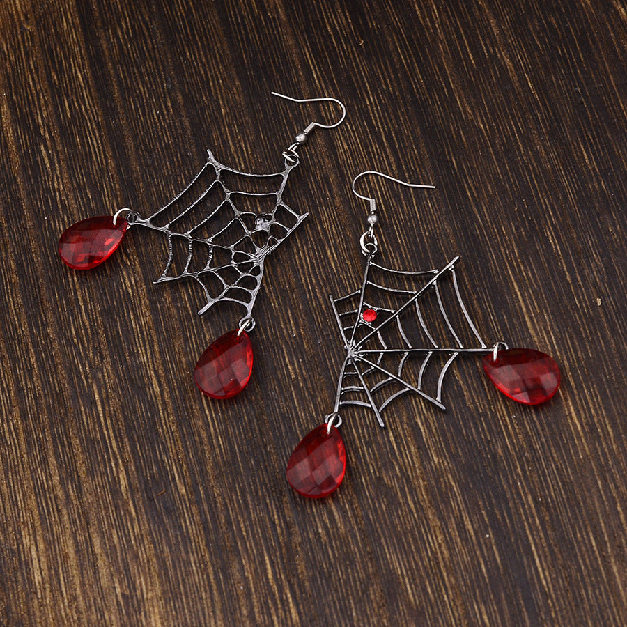 Wholesale Vintage Punk  Web Gem Pendant Earrings Zinc Alloy Gunmetal Black  Jewelry Accessory