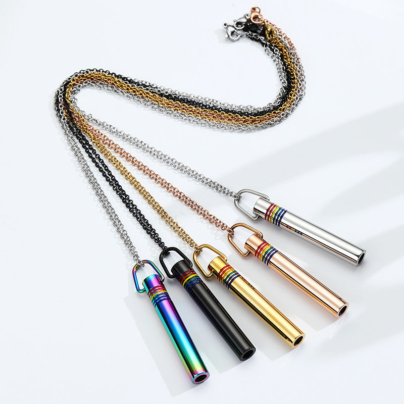 Wholesale Rainbow Yoga Meditation Stress Relief Whistle Stainless Steel Necklace ACC-NE-QinShi003