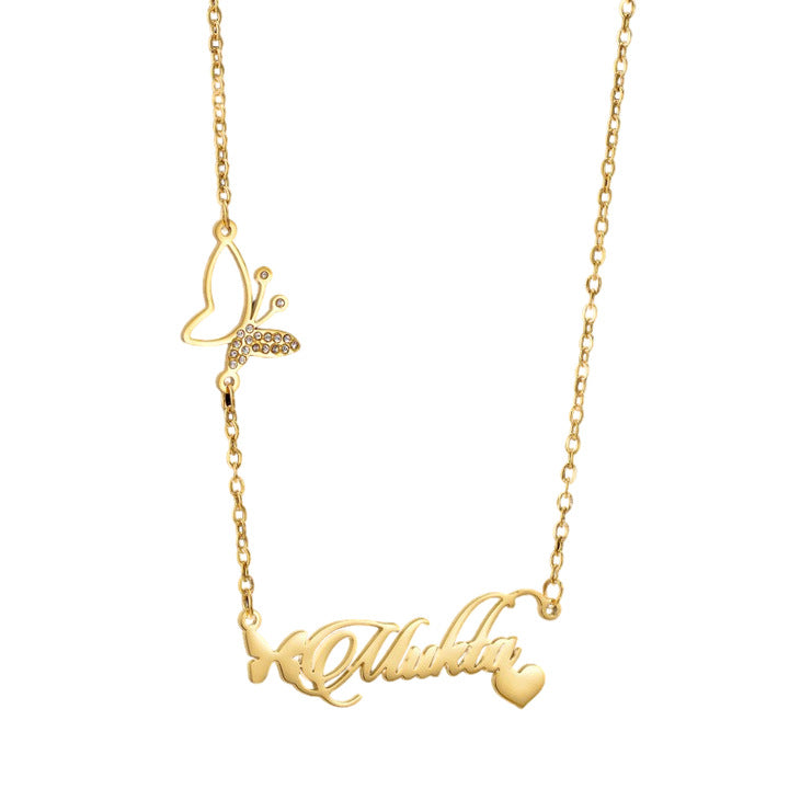 Wholesale Titanium Steel Butterfly and diamond heart necklace