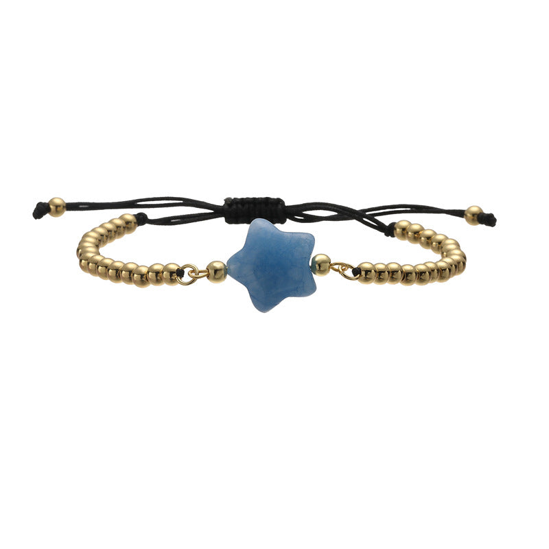 Wholesale Gold Plated Copper Star Charm Bracelet Quartz Tiger Eye Green Aventurine Beads Handmade Unisex Wedding Gift Fashion Accessory