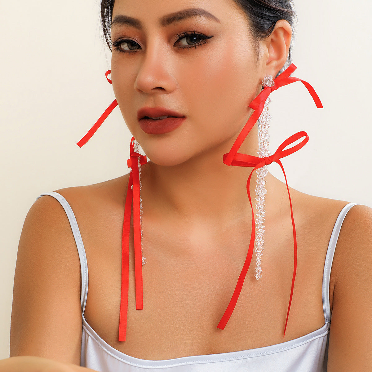 Wholesale Tassel Earrings Bow Ribbon Crystal Flowers Crystal Earrings ACC-ES-KunJuan002