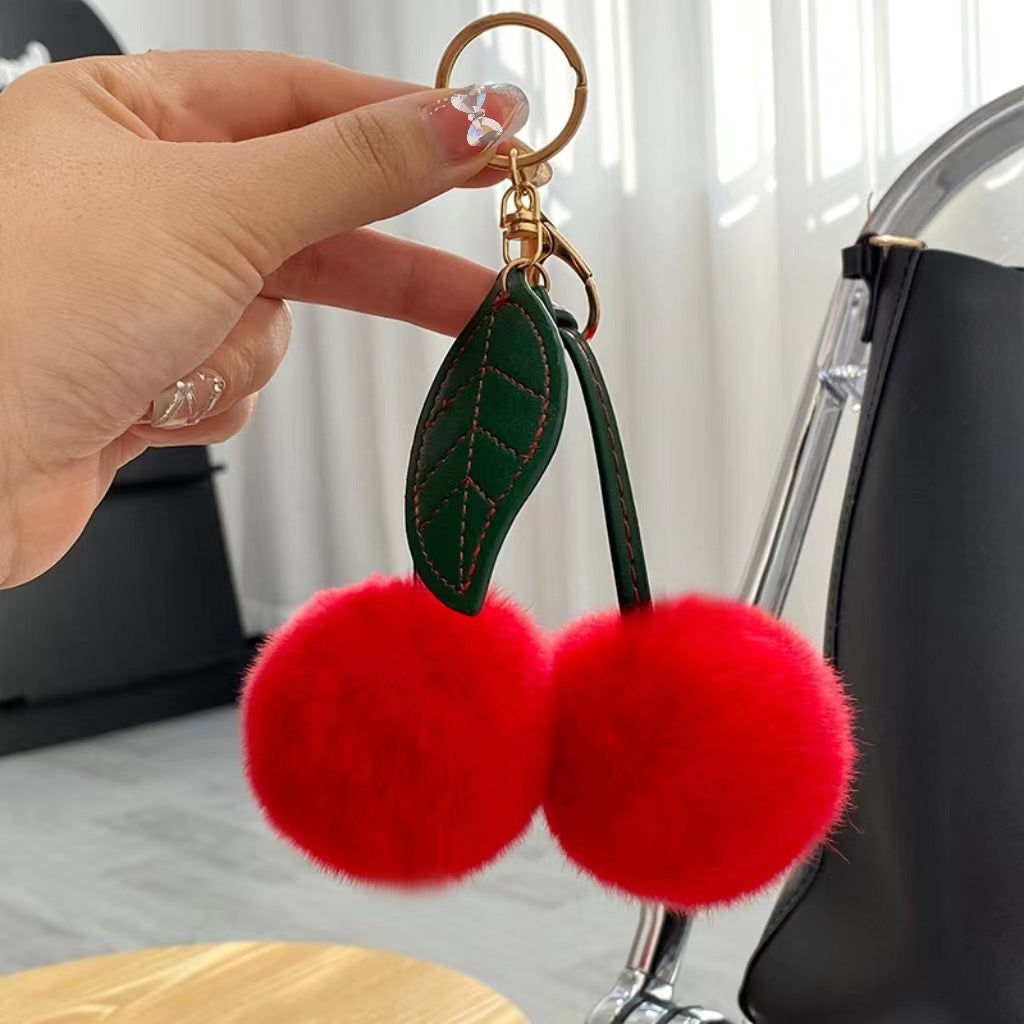 Wholesale genuine rex rabbit fur cherry car keychain