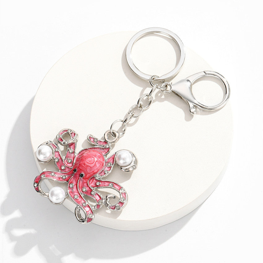 Wholesale Alloy Octopus Keychain Pendant with Imitation Pearl and Zircon - Cute Marine Life Accessory for Boutique Resale