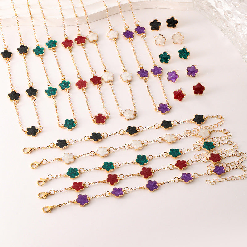 Wholesale Clover Necklace Bracelet Earrings 3-piece Sets ACC-NE-ChaoKai011