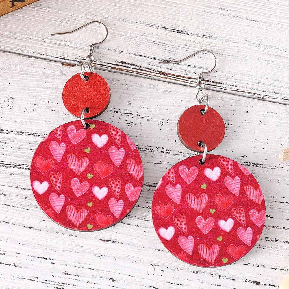 Wholesale Wooden heart-shaped round earrings