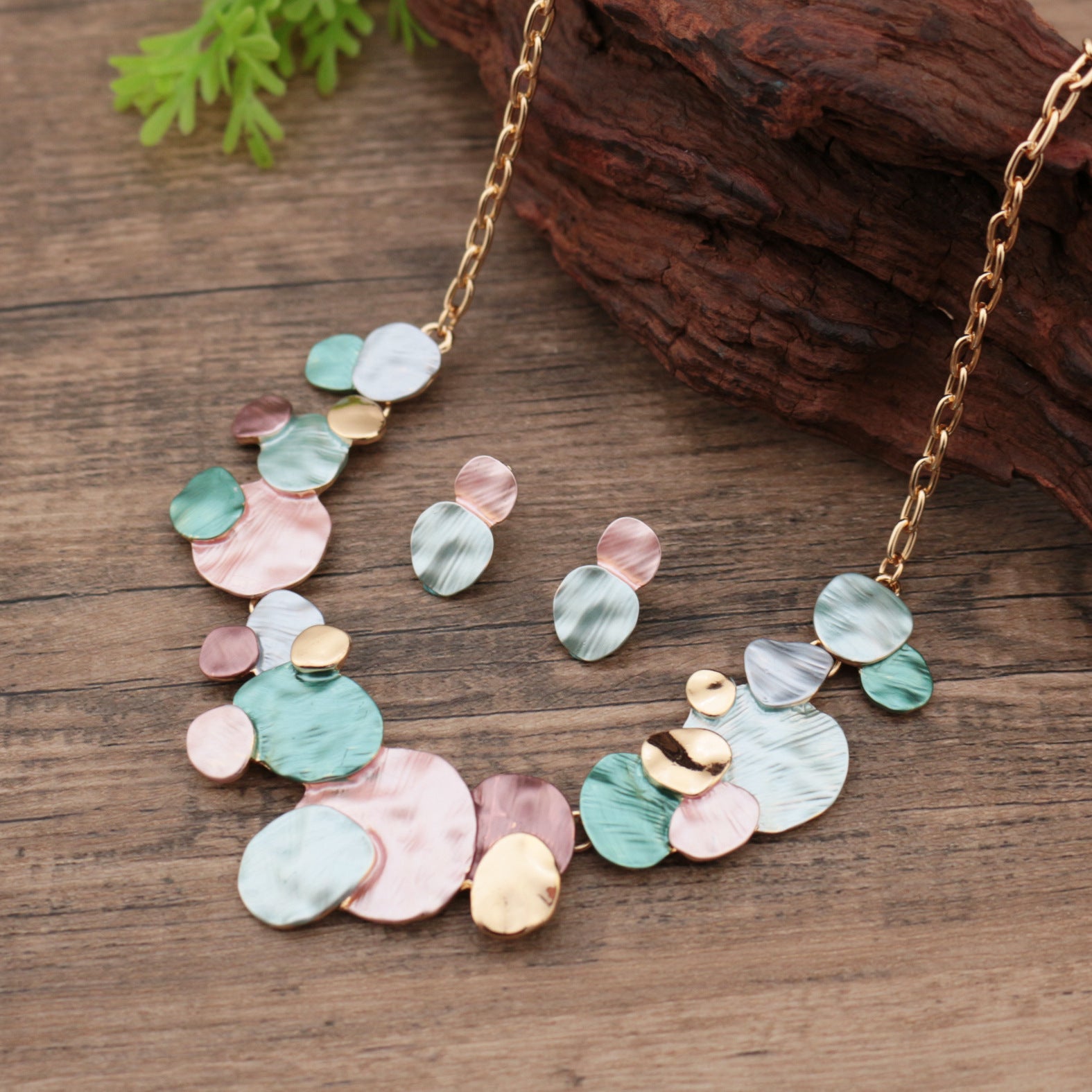 Wholesale  Color Painting Oil Geometric Oval Earrings Necklace suit