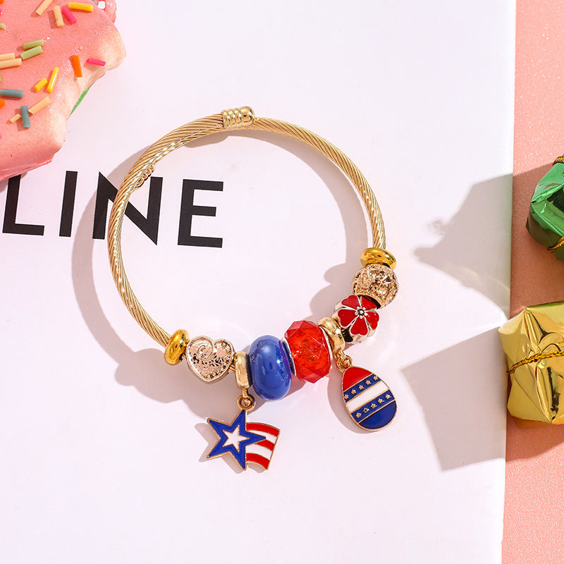 Wholesale American Independence Day Butterfly Hot Air Balloon Beaded Stainless Steel Bracelet ACC-BT-QingLian005