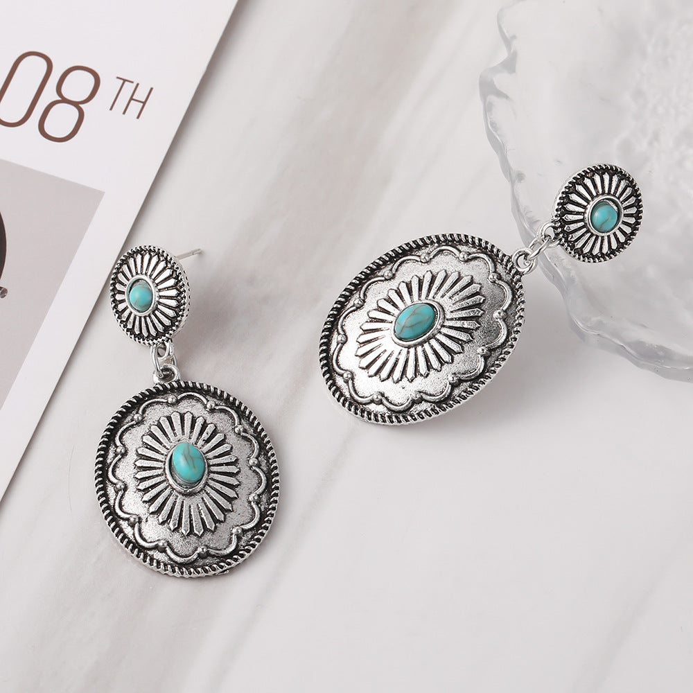 Wholesale Alloy Electroplated Bohemian Turquoise Earrings Vintage Party Jewelry Accessory