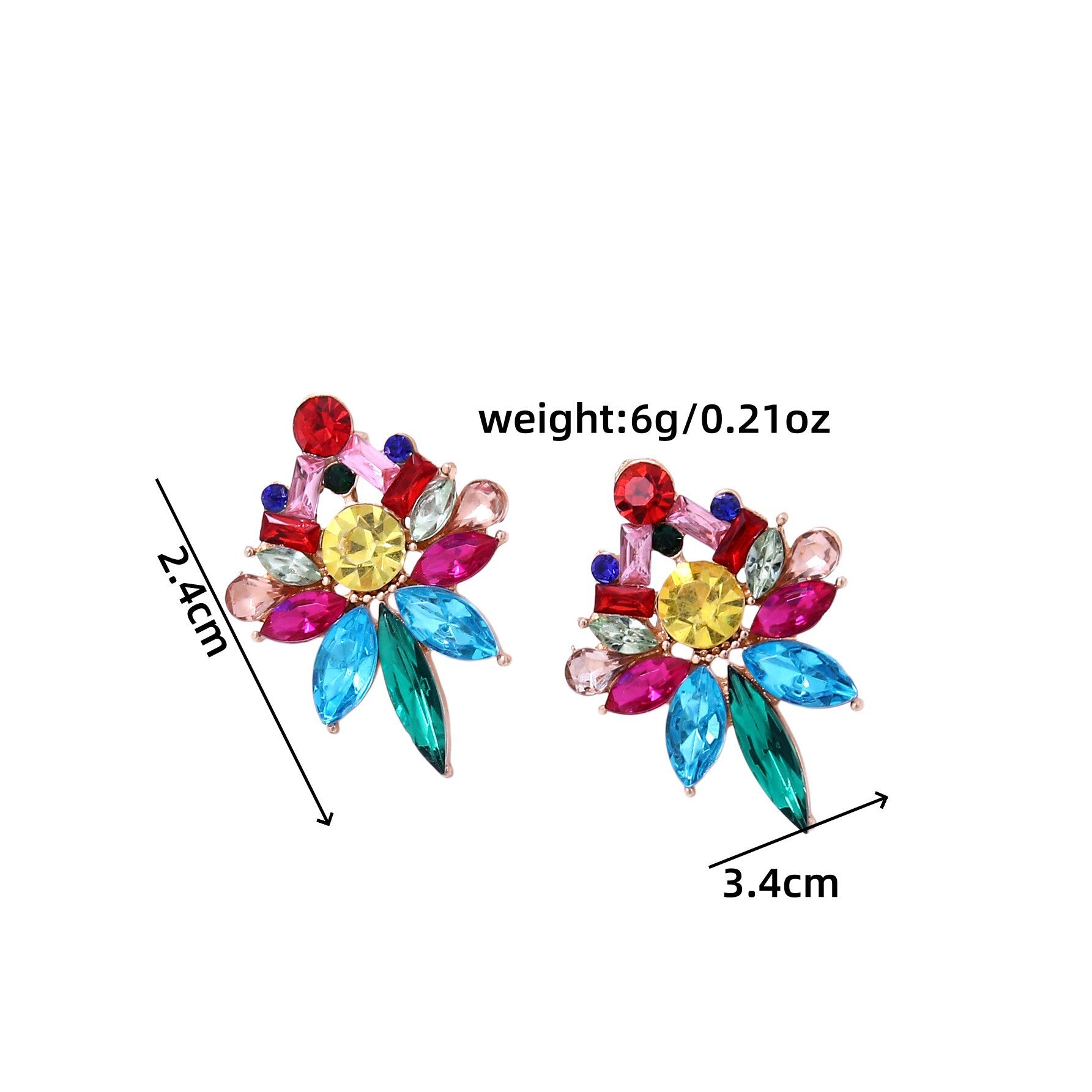 Wholesale European and American Style Colorful Flower Earrings,  Exaggerated Marquise Zircon Earrings,  Niche Design Light Luxury Ear Accessories