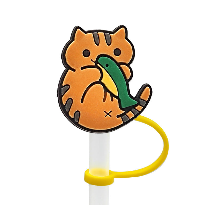 Wholesale 10pcs Cute Cat 10mm PVC Straw Cover Soft Straw Tube Cap ACC-SCR-YiBang013