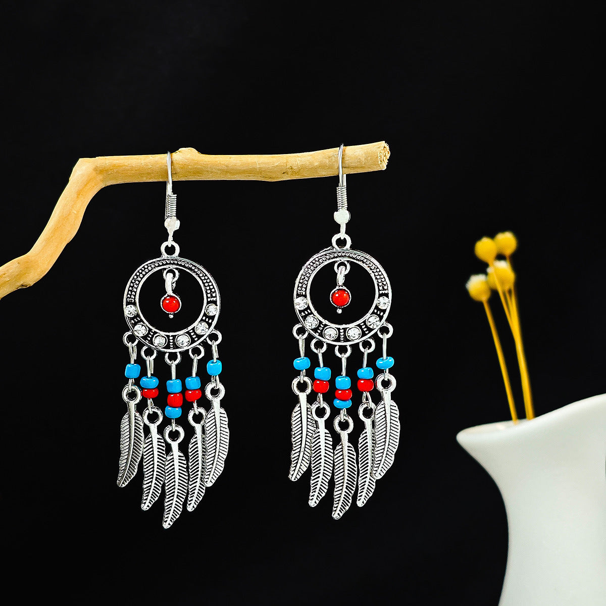 Wholesale Alloy Drop Earrings,  Red Tassel Bohemian Style,  Boutique Resale Jewelry Accessory