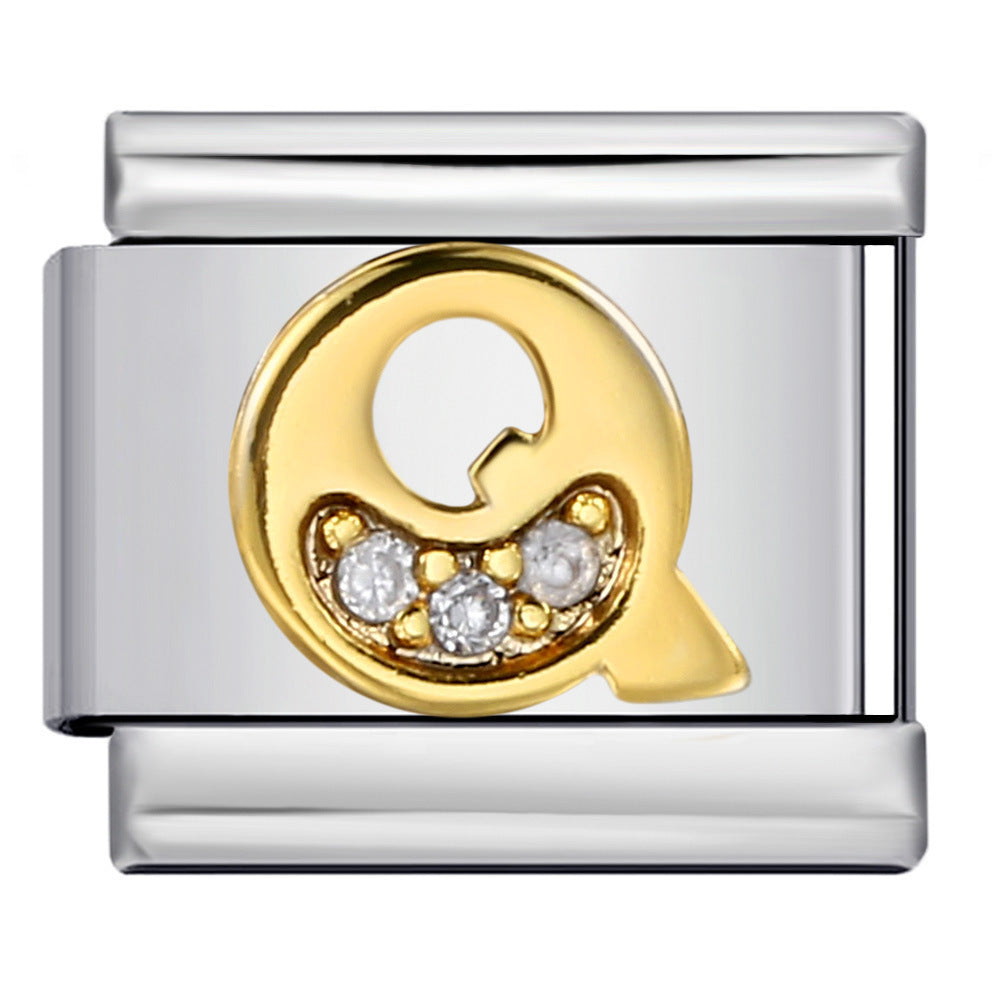 Wholesale  Italian module  stainless steel with diamond letters DIY bracelet