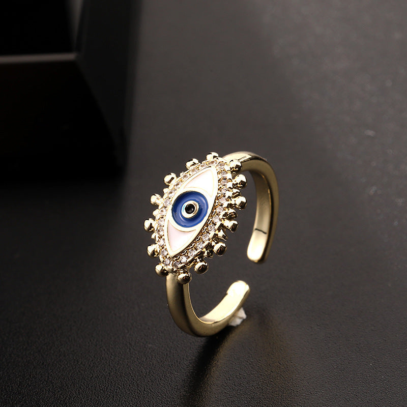 Wholesale Evil Eye Vintage Open Ring Copper Zircon Enamel Ring Fashion Jewelry Accessory For Everyday Wear