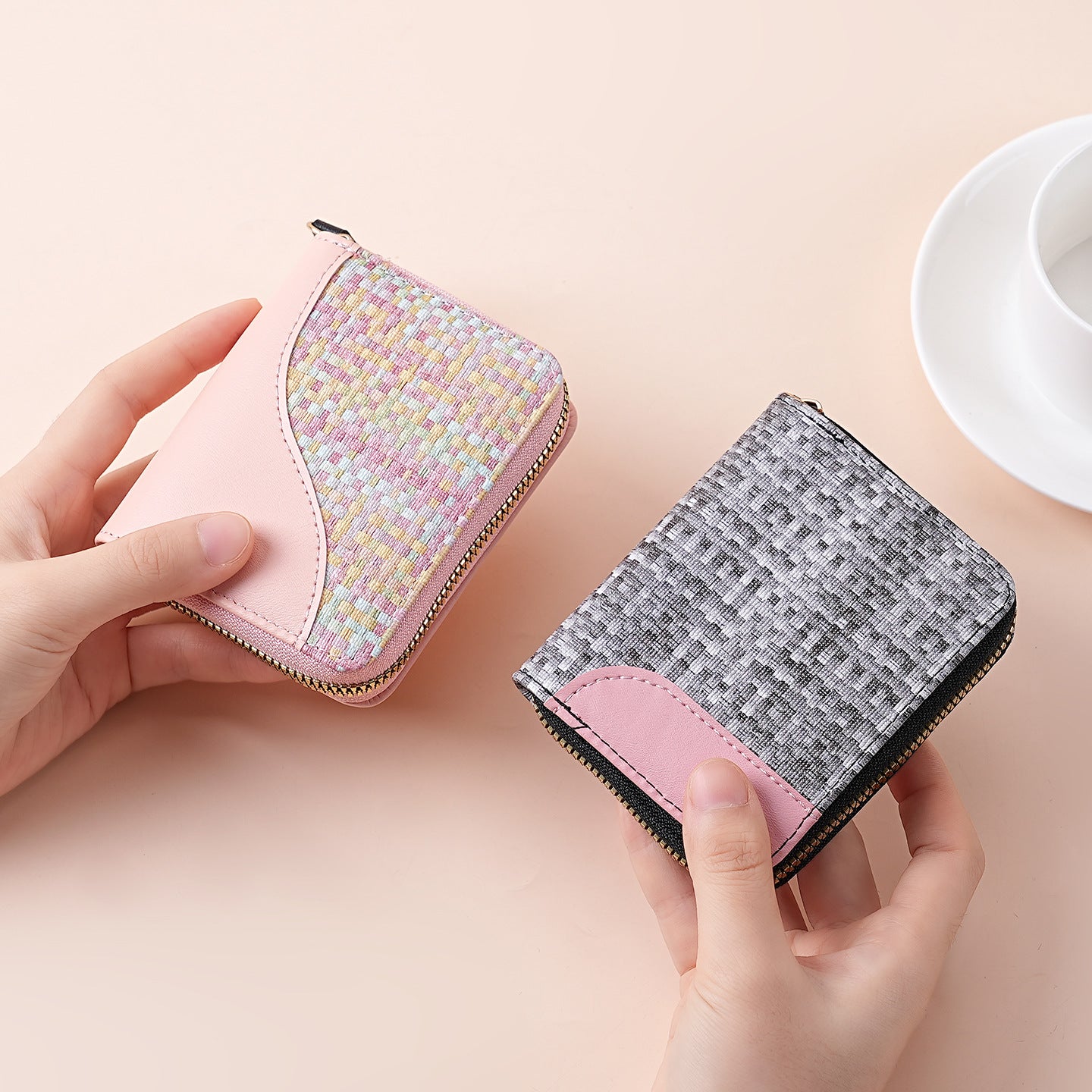 Wholesale Color Blocking PU Zip Wallet Stylish Card Case Coin Purse Unisex Gift Boutique Resale
