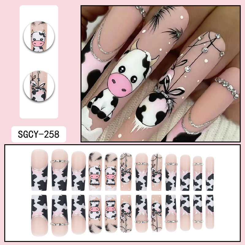 Wholesale 24 Pieces/box Cartoon Cow Press-on Nails Kits Nail Stickers ACC-NS-Shangh001