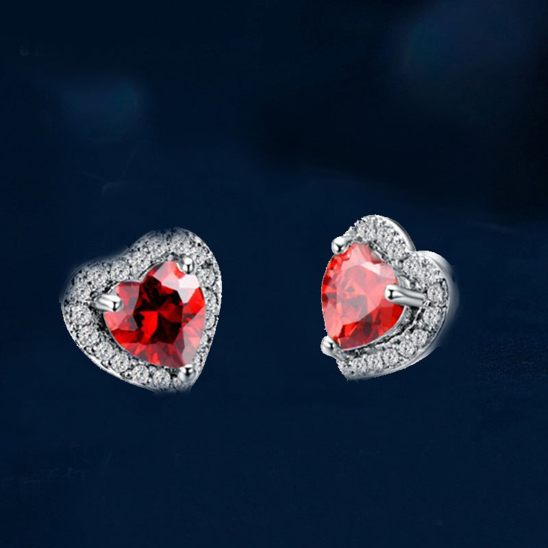 Wholesale  Love Micro Set Simulation Diamond Super Flash  Zircon Heart-shaped Earrings