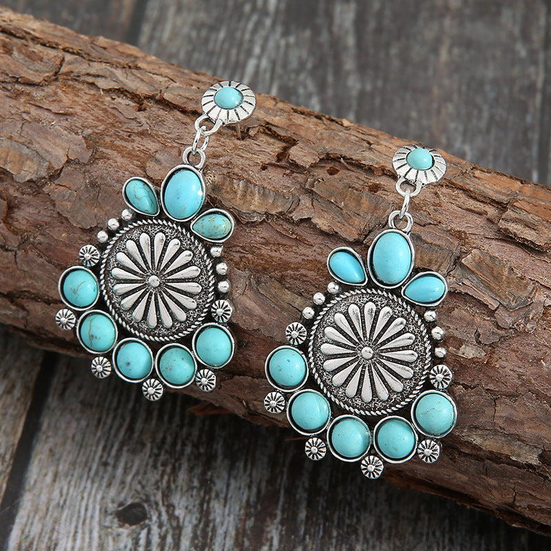 Wholesale Alloy Retro Bohemian Turquoise Celtic Earrings Party Wear Fashion Accessory