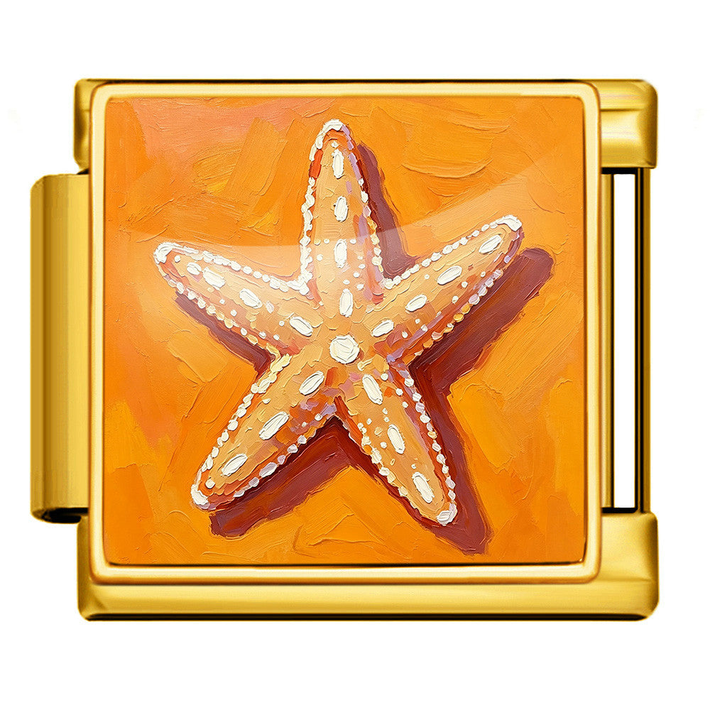 Wholesale Summer Beach Shell Square Painting Pattern Stainless Steel Bracelet DIY Fashion Accessory