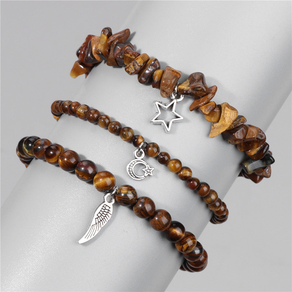 Wholesale Natural Stone Stretch Bracelet Star Leaf Pendant Layered Bracelet Set ACC-BT-Ruiz006