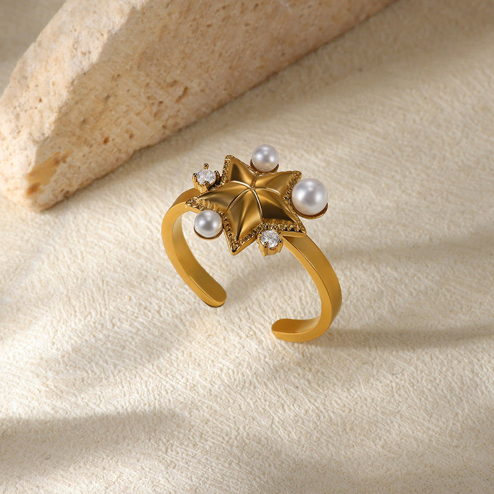 Wholesale Stainless steel Tianman-made pearl ocean series adjustable ring