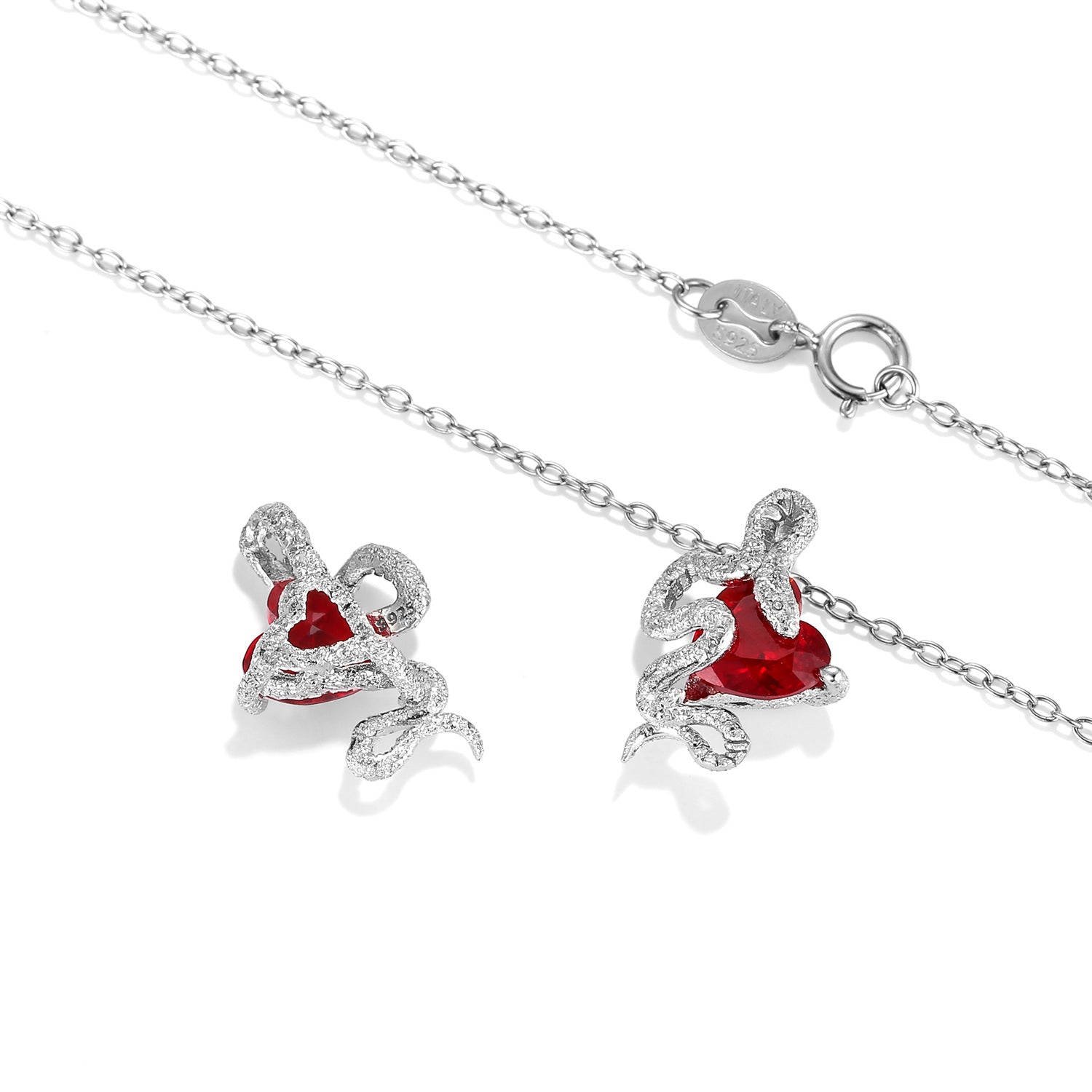 Wholesale 12 Birthstone Series Snake Heart S925 Sterling Silver Necklaces ACC-NE-MC014